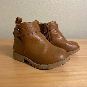Old Navy Toddler Girl 5 Golden Tan Faux Leather Buckled Side Zip Ankle Boots